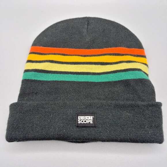 Night Scope Men's Gray Striped Beanie Hat With Headlamp One Size Work Outdoors - Picture 1 of 7